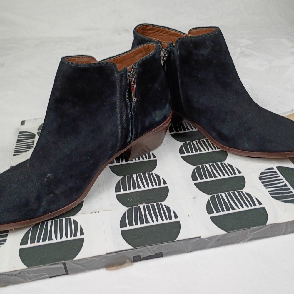 Sam Edelman Black Suede Ankle Boots Low Block Heel Side Zip Booties Womens - Picture 7 of 9